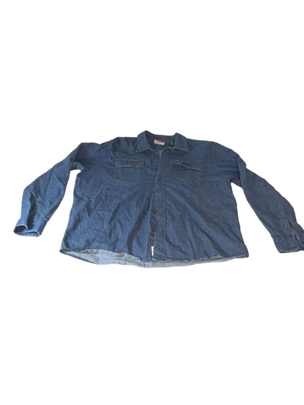 Wrangler Shirt 2XL Blue Denim Jean Button Down Flex Stretch Comfort XXL Big Tall